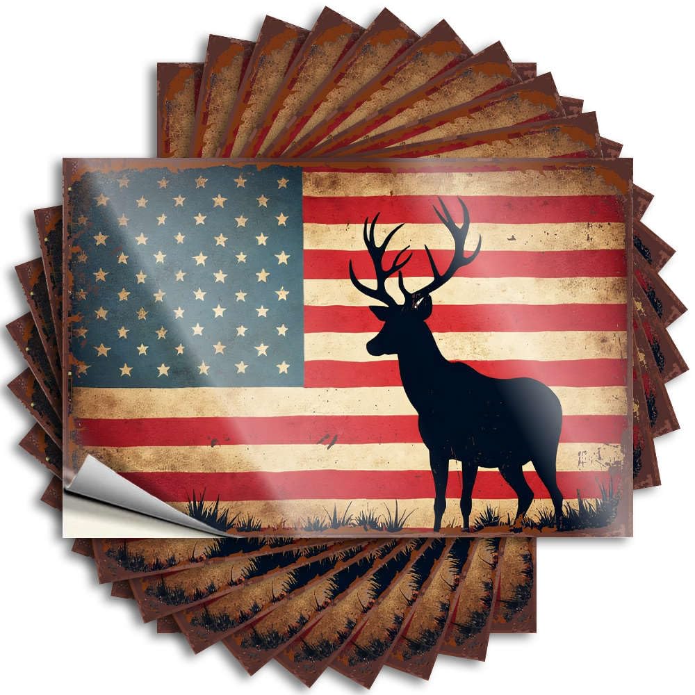 Quote Outdoor Farmhouse Decor | Spring Case American Flag with Deer Silhouette. for Texas(6X9CM)