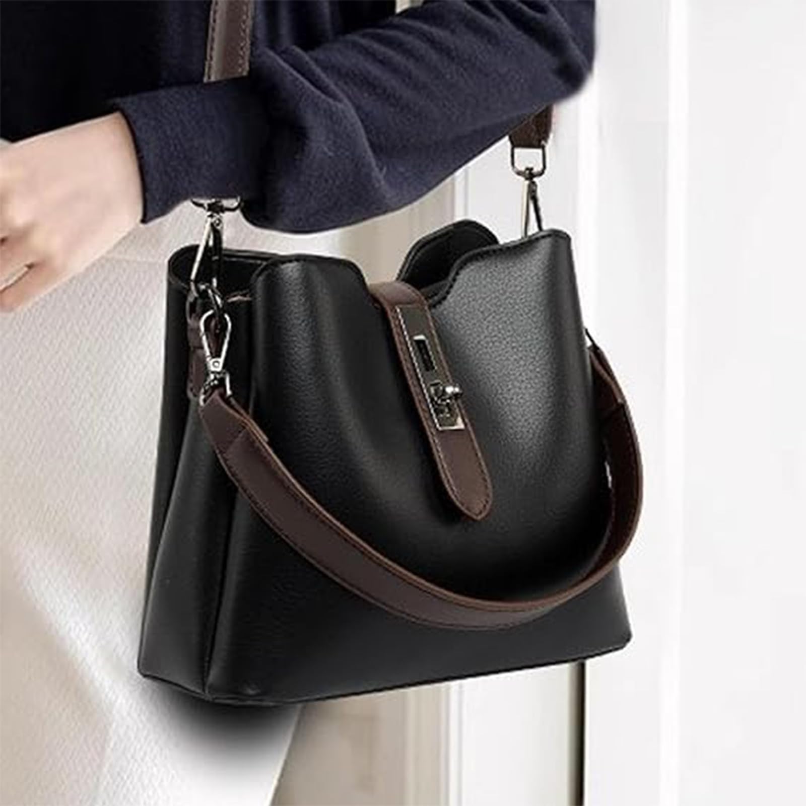 2025 Three Straps Bucket Bag for Women, Fashion Versatile Crossbody Bag, Capacity With Adjustable Wider Shoulder Strap (Blue)