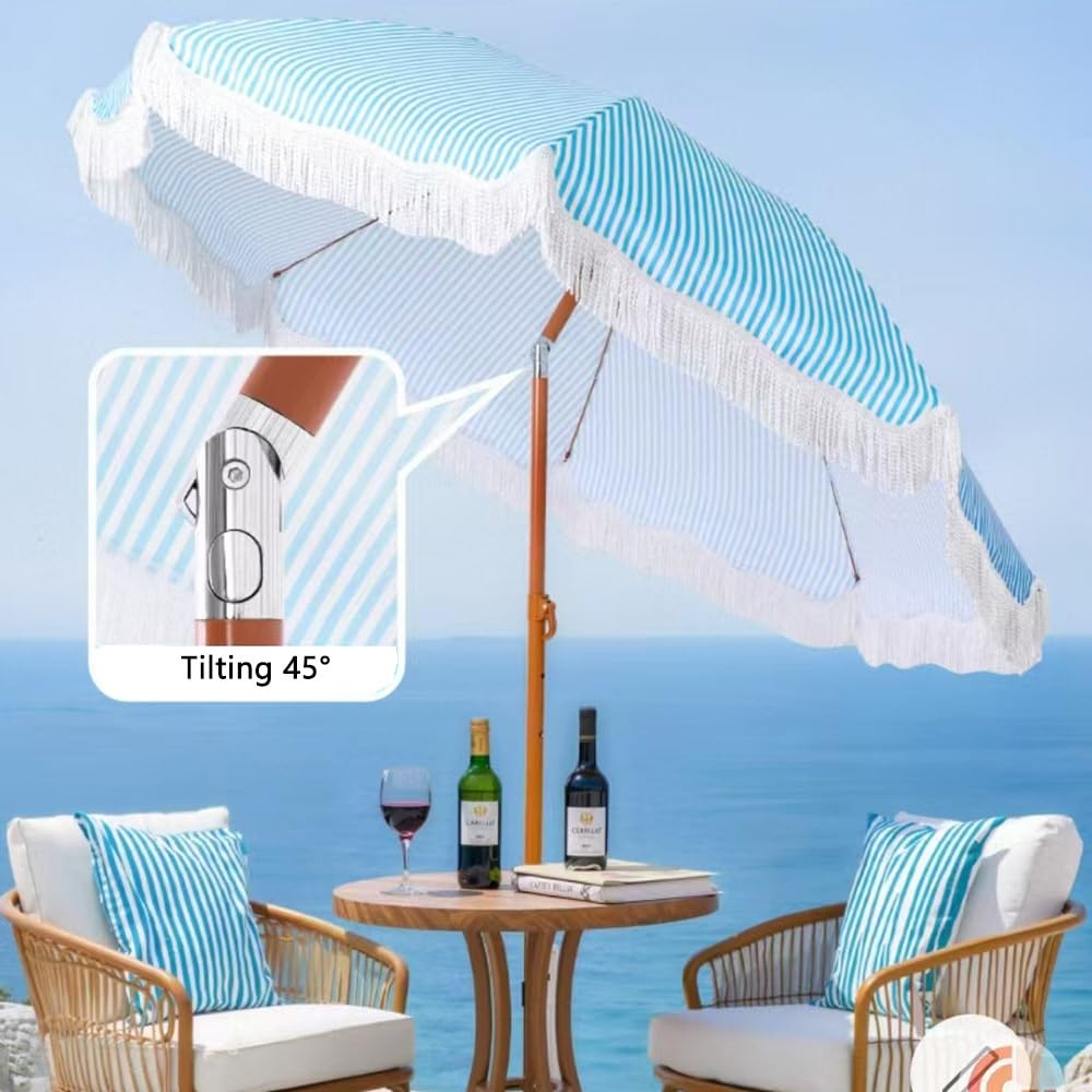 Ombrellone Da Giardino Con Frange Ombrellone Da Esterno Inclinabile | Piccolo Ombrellone Da Spiaggia Impermeabile 200cm Ombrellone Da Mercato Altezza Regolabile