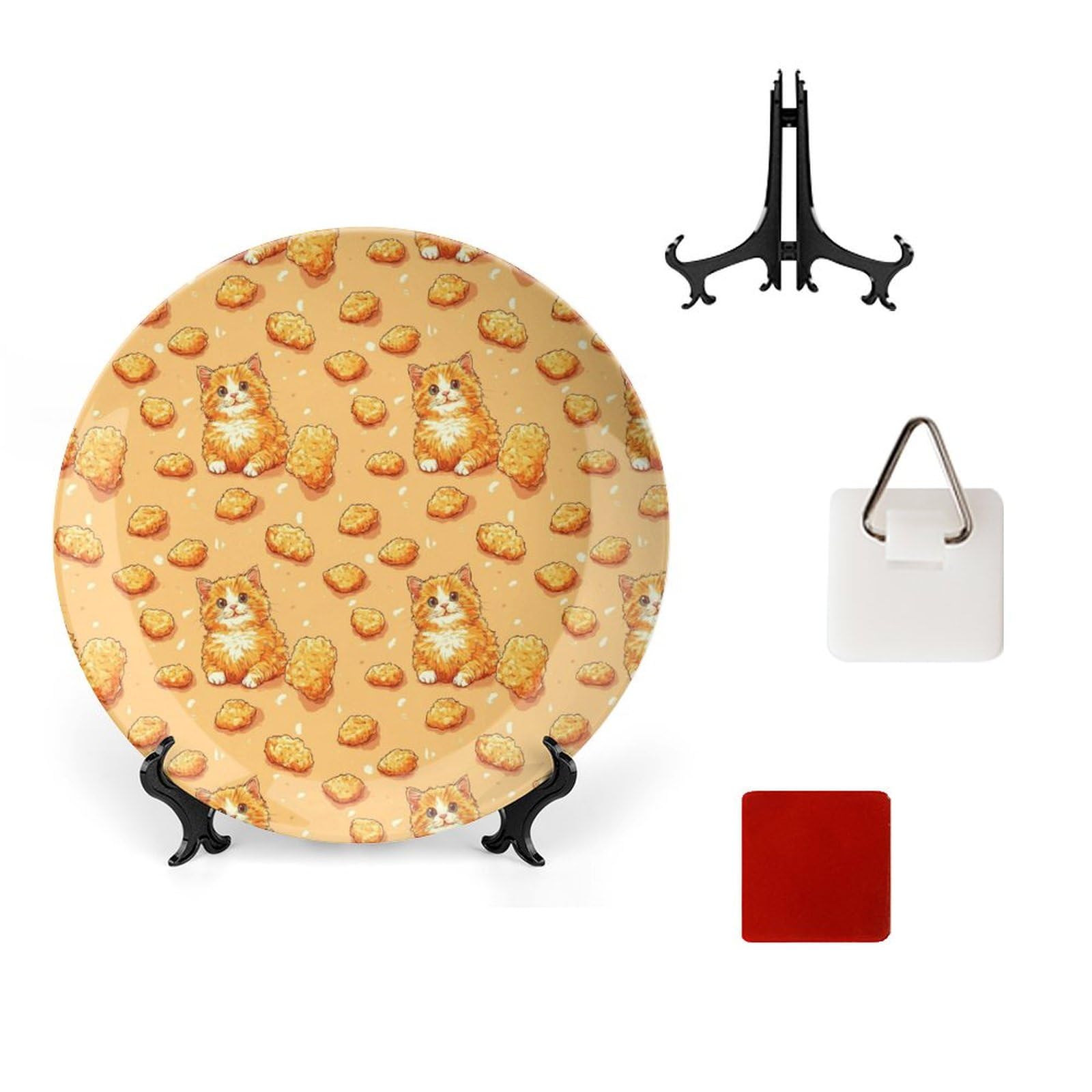 DULAHR Chicken Cat Nugget Bone China Decorative Plate Ceramic Decorative Plate Home Wall Decor with Vertical Stand Decorative Plates