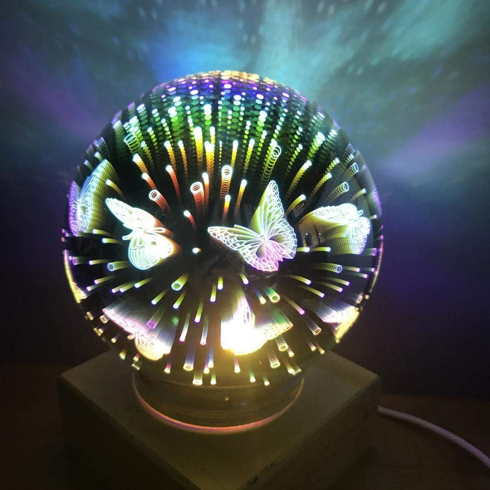 Ultra Amazing 3D Effect Glass Night Light Glass Ball Perfect for Adults and Childrens Night Light USB Powered Desk Lamp Home Room Decor Decal Night Light Electroplated (Butterfly)