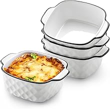 NUTRIUPS Keramik Auflaufform 4er Set, 14.5 x 11.5 x 5.5cm Quadratische Backformen, 400ML Kleine Backform für Fritteuse, Keramik Backformen mit Griffen, Backofen und Mikrowellen Sicher