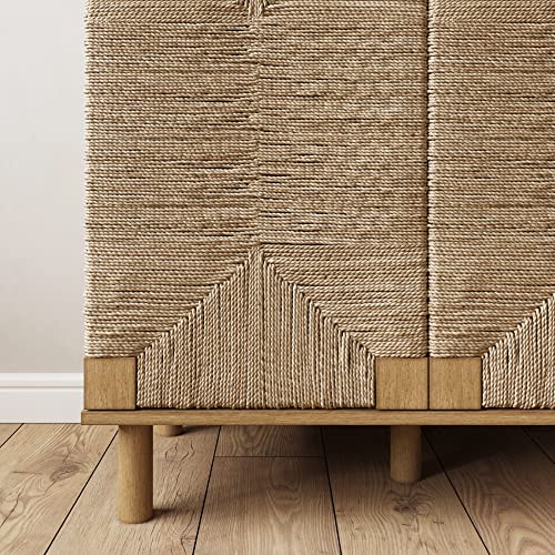 Image of Nathan James Beacon Accent Natural Sideboard Storage Cabinet TV Stand in Light Wood with Adjustable Interior Shelf and Seagrass Doors, for Hallway, Entryway or Dining Room, Light Brown, Set of 3