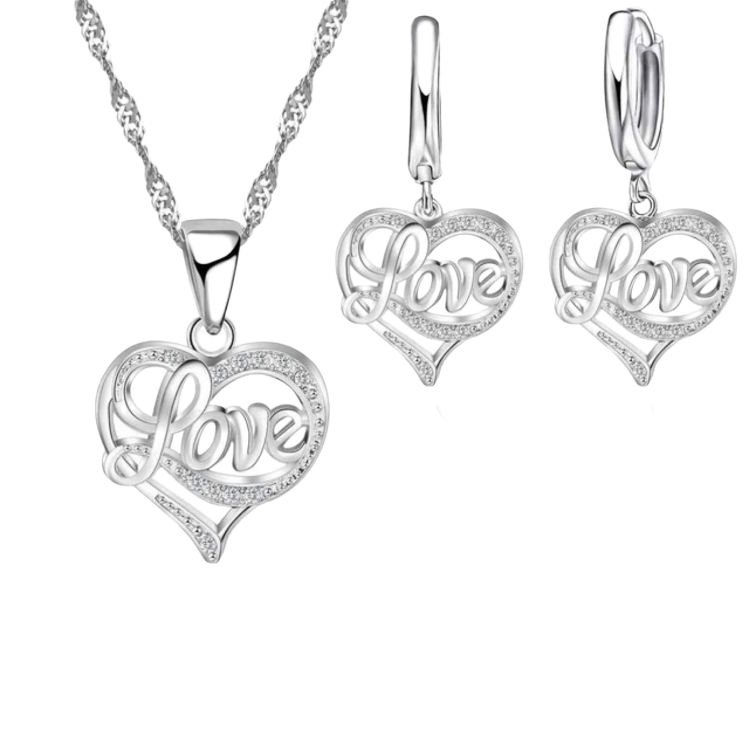 Conjuntos de joyas de plata para mujer, collares de Circonia con dije de corazón, pendientes de aro con dije corazón, Stainless Steel, Zircon