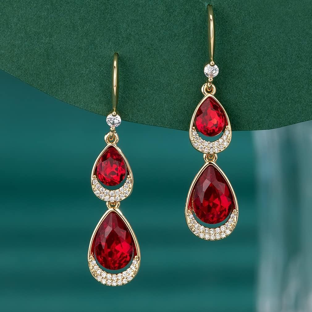 Austrian Crystal Halo Double Teardrop Hollow Drop Dangle Earrings for Women 14K Rose Gold Plated Hypoallergenic Jewelry - Image 3