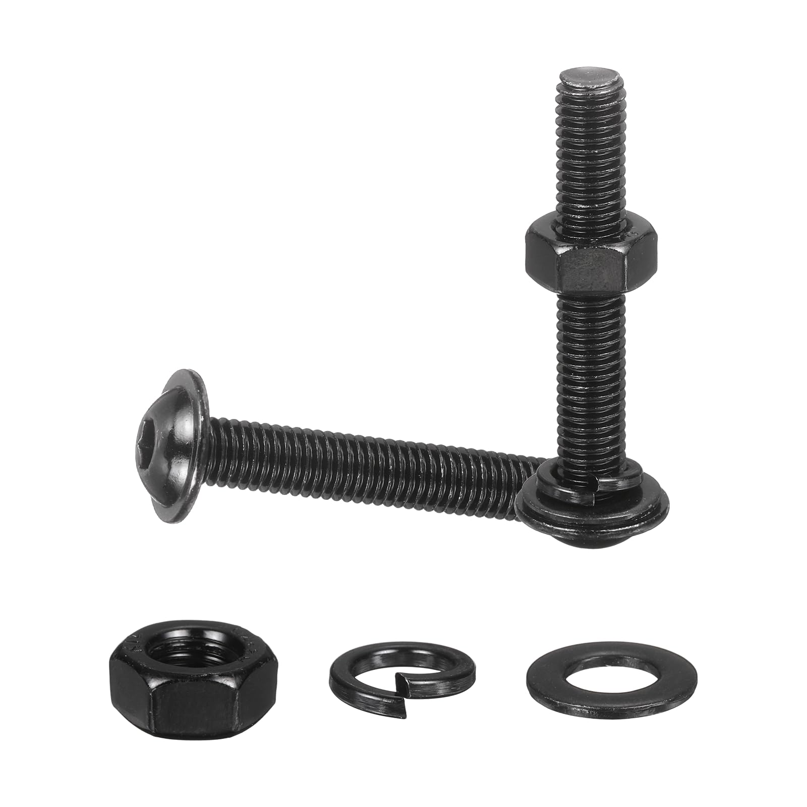 M METERXITY 10 Set M8 x 50mm Flanged Button Head Socket Cap Screws, Black 304 Stainless Steel 18-8 Hex Socket Head Screws Bolts, Nuts, Flat & Lock Washers for DIY, Furniture, Automotive