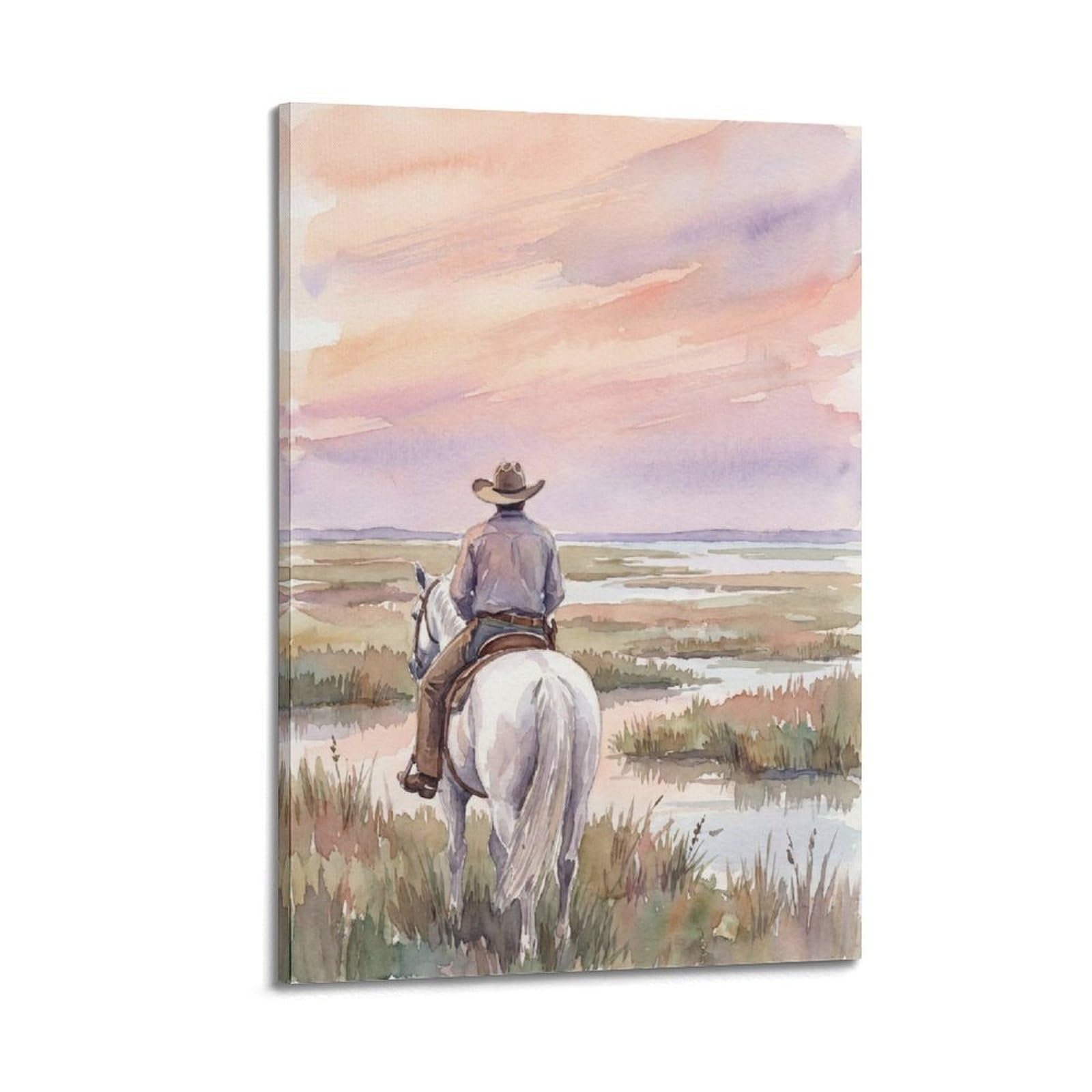 XKUGA Cowboy Horseback Riding Poster Prairie Rustic Ranch Heritage Modern Decorative Canvas Prints - Ideal Wall Art for Family, Man Cave, Game Room, Boys & Girls Bedroom 20x30inch(50x75cm)
