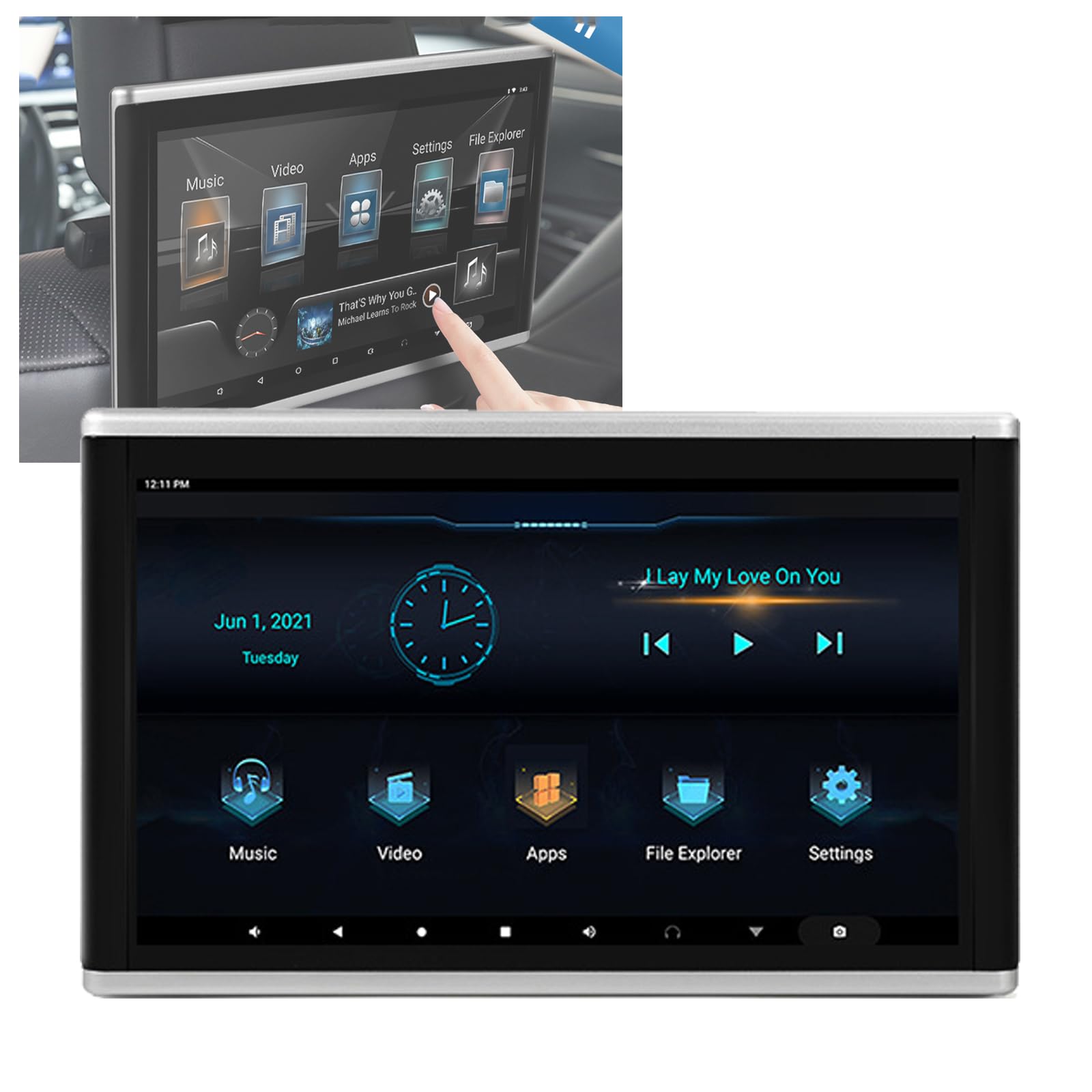 Reproductor de vídeo para reposacabezas de coche de 10,1", memoria 4+64G, inalámbrico, negro