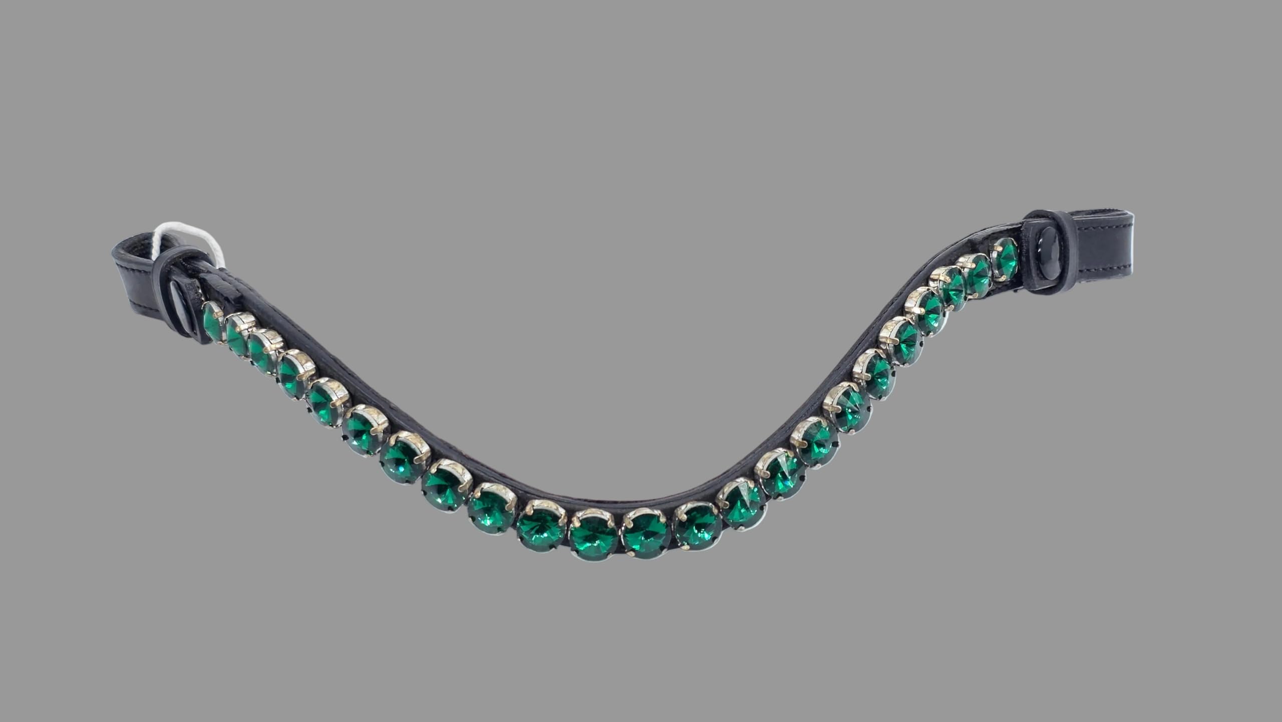 Leather Diamante Bling Browband U Shape Green Horse Bridle Tack (Cob)