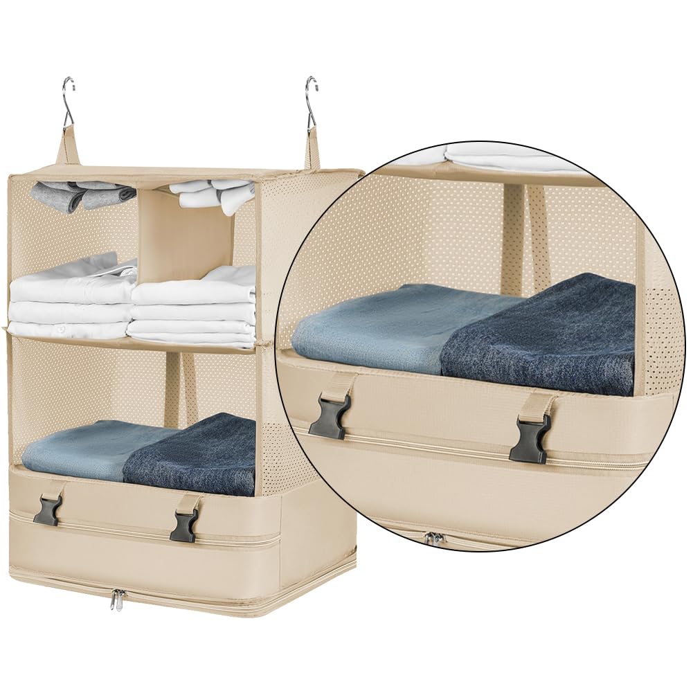 Wiszący organizer do walizki Kostki do pakowania Składany organizer do bagażu podróżnego Stow And Go Organizer do przedziału bagażowego do podróży na bagaż i garderobę (XL Khaki)
