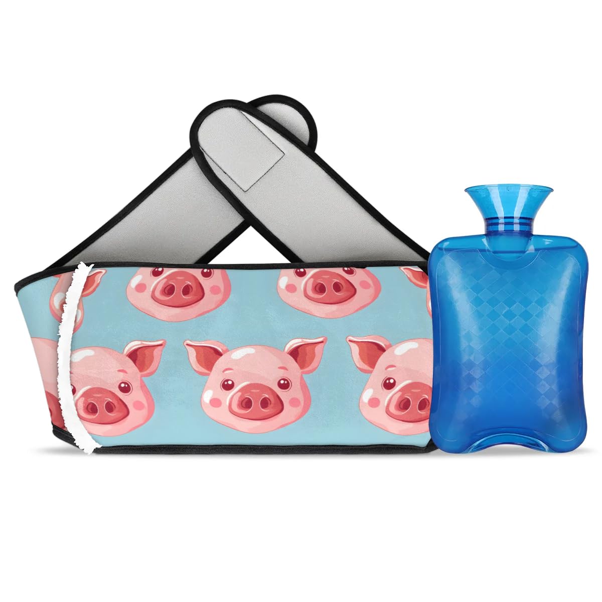 Hot Water Bag with Waist Cover Pig Pink Animals Warm Hot Water Bottle Belt Plush Double Hand Insert Wearable Water Bag Detachable Hot Bottle Pouch for Neck Shoulder Pain Relief