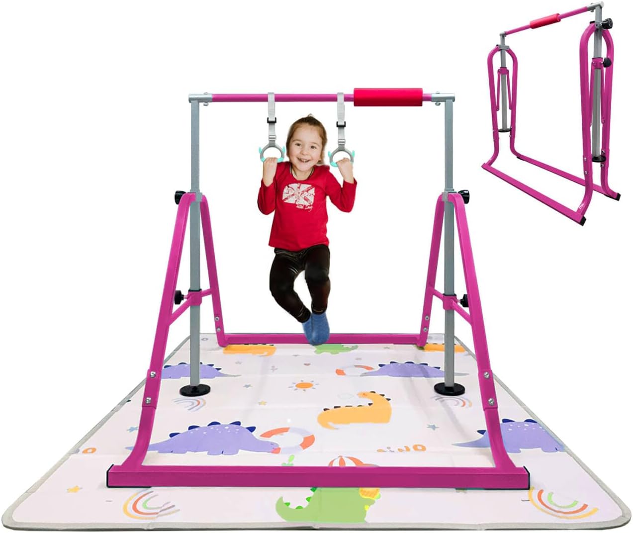 GLANT Gymnastics Bar for Kids 3-9, Foldable & Adjustable 32"-51", Supports 190Lbs with Pad&MAT, Easy to Assemble, Gymnastics Equipment for Indoor/Outdoor Training