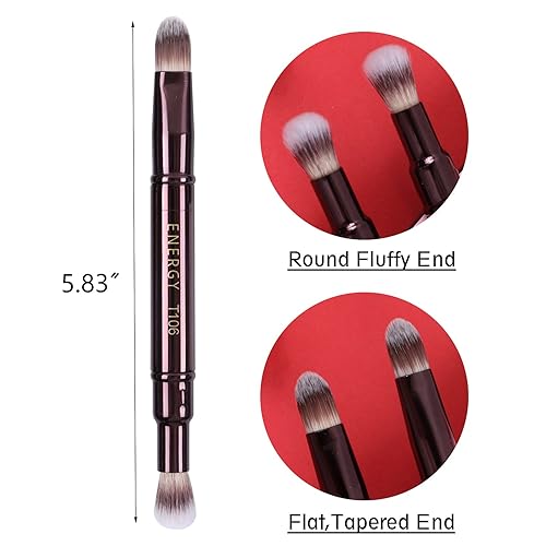 Miniatura 5 de ENERGY Brocha corrector para debajo de los ojos, doble aerógrafo para sombra de ojos con tapa, difuminado para resaltar, ocultar con líquido, polvo,
