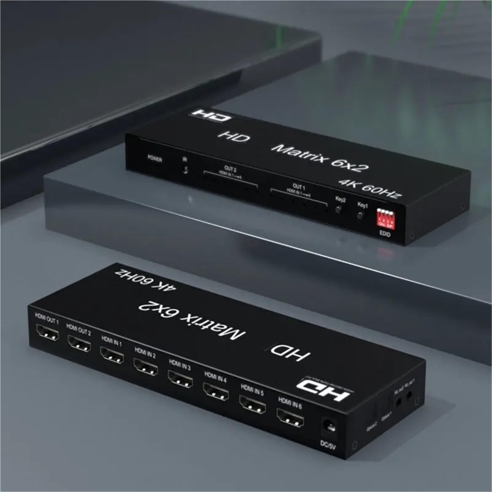 Switch Matrix HD 4K 6x2 60Hz Splitter 6 in 2 out con estrattore Ottico R/L Video for convertitore Compatibile HDMI con Ampia compatibilità, Facile da configurare