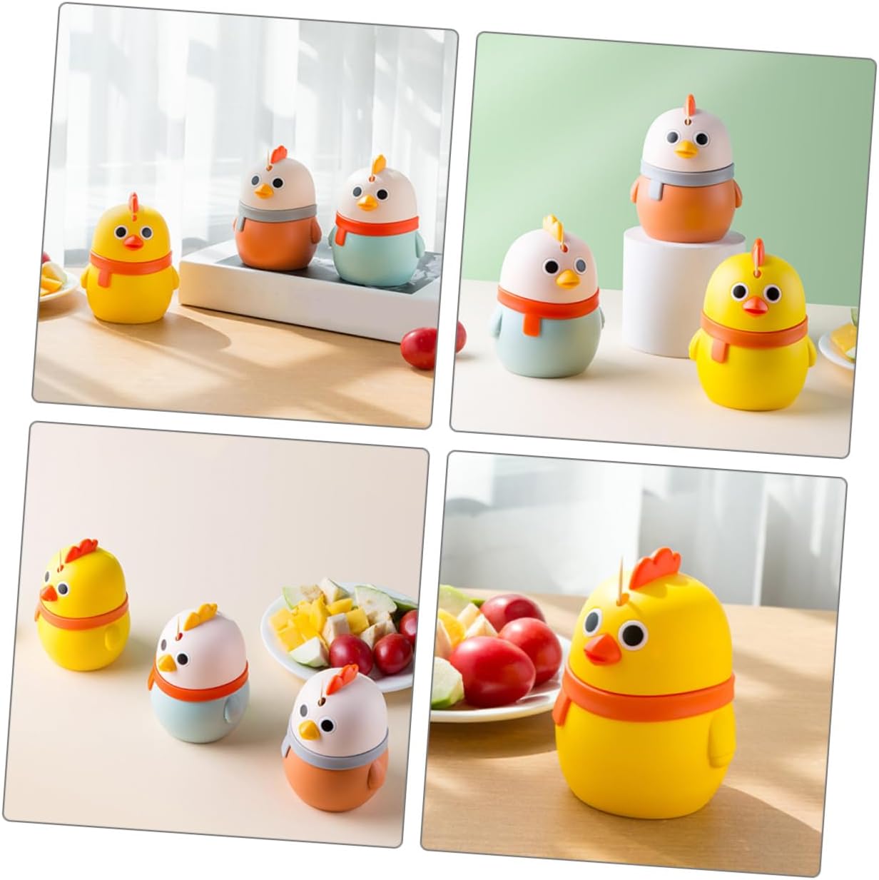 COLLBATH Cartoon Toothpick Dispenser Holder 3pcs Press-type Desktop Toothpick Storage Case with Cute Chick Design for Household Kitchen Use