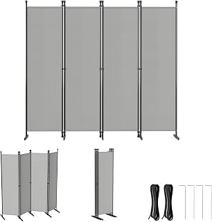 Froadp Paravent Raumteiler 4 Teilig Faltbarer Raumtrenner 200x180cm Flexible Stellwand Sichtschutz mit Erdnägeln und Seilen Freistehend Trennwand für Wohnzimmer Büros Garten Balkon, Hellgrau