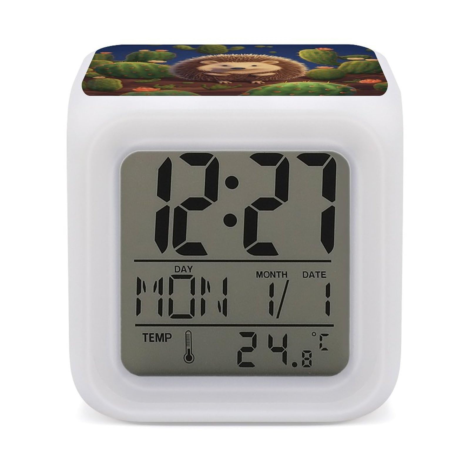 VstaDank Hedgehog Cactus Alarm Clocks with 7 Color Changing Night Light Exquisite Bedroom Digital Clocks with LED Temperature Display Desk Clock Ok to Wake Clocks for Heavy Sleeper