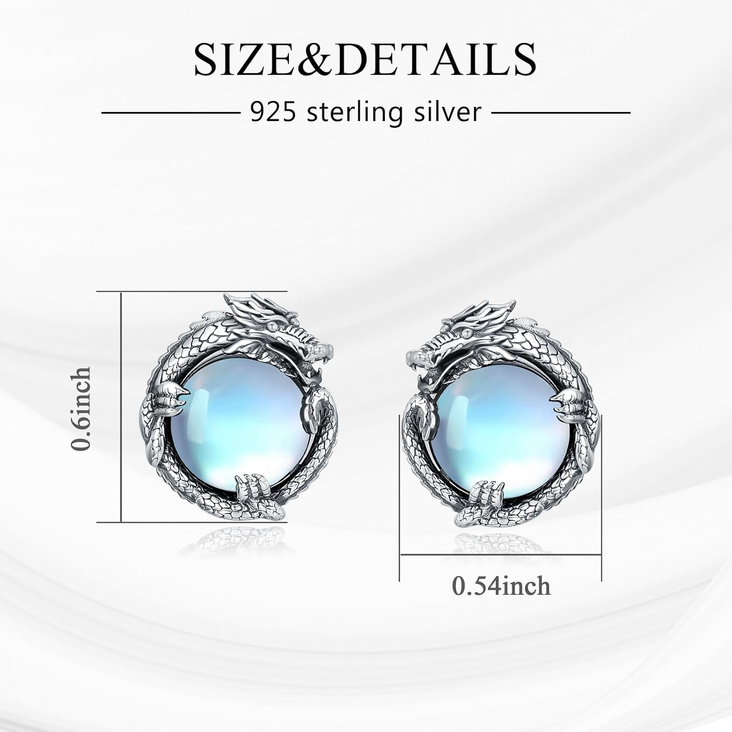 KZX Moonstone Dragon Earrings 925 Sterling Silver Moonstone Dragon Stud Earrings Dragon Jewelry for Women Dragon Cool Gifts for Men - Image 6