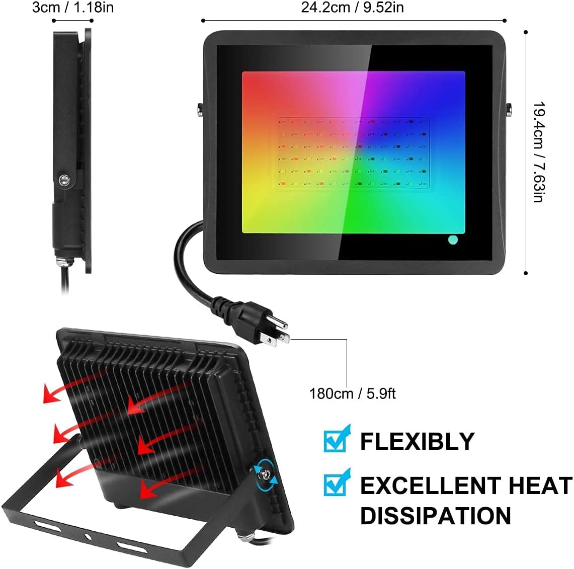 Exclusive Discount 50% Price RGB Flood Light 1000W Equivalent TanSir 2 Pack 100W Color Changing Flood Light with Remote Control, IP66 Waterproof Dimmable Outside Color Changing Wall Wash Light with Timer and Memory Function (100)
