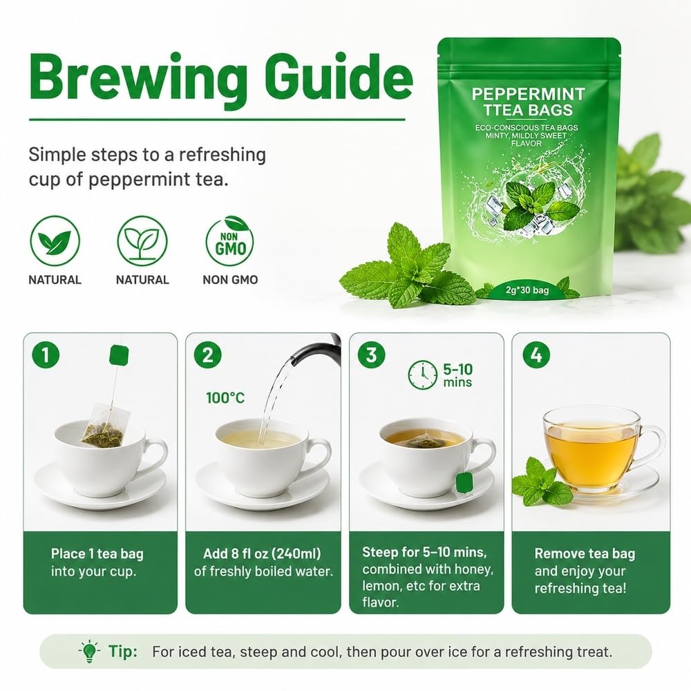Bustine piramidali di tè disintossicante alle erbe biologiche alla menta | Tè all'alito fresco alla menta verde for una delicata cura digestiva(3pcs)