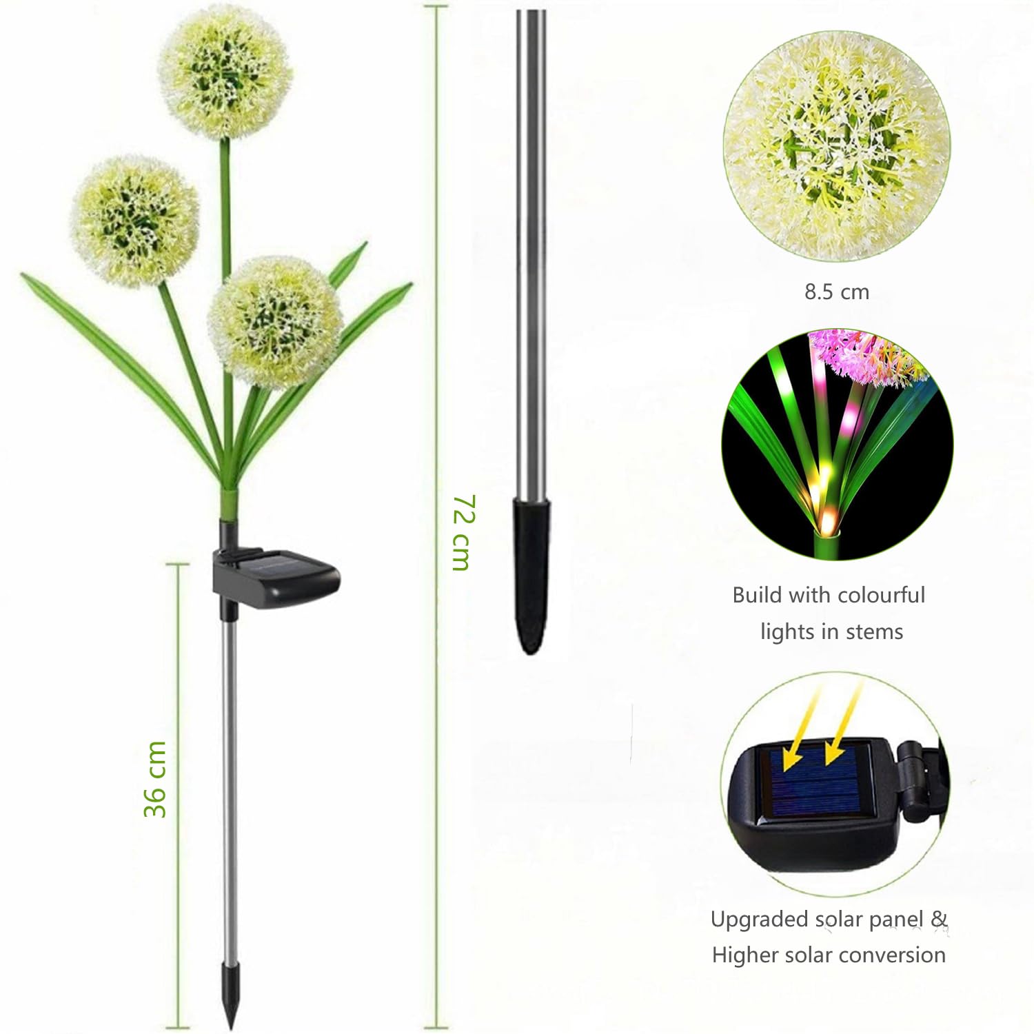 SHAREMI Solar Garden Lights Outdoor, 3 Pack Waterproof Dandelion Flowers Lamps with Colourful LED Lights - Image 2