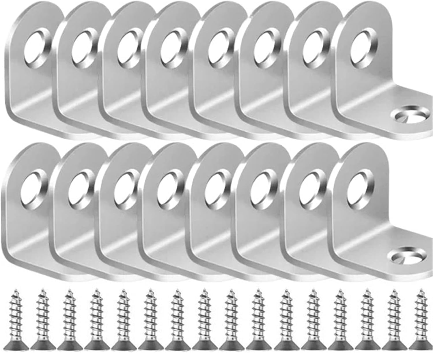 L Brackets Stainless Steel with Screws Cabinet Corner Brace Joint Fastener Wood Screens Shelf Furniture Hardware(20set-16x30mm)