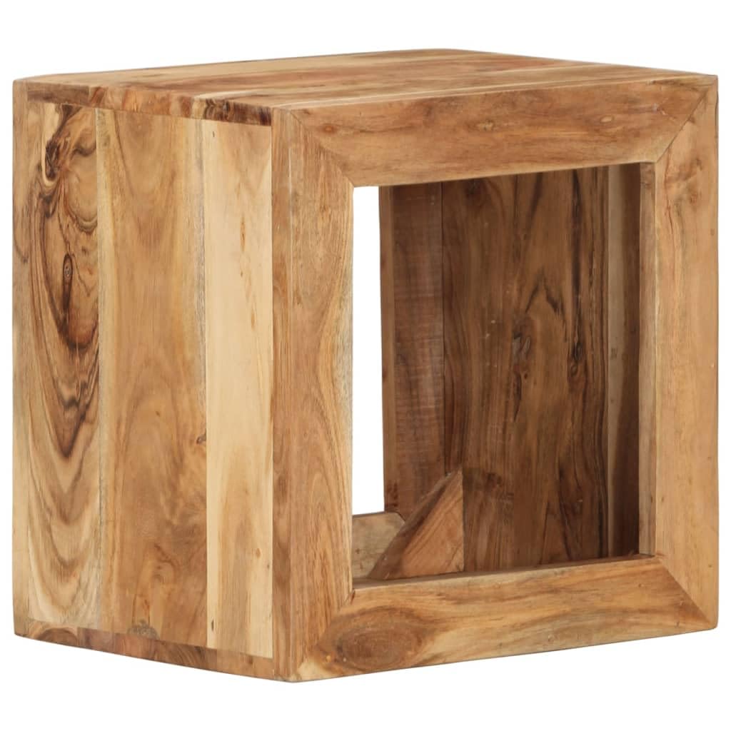Holzhocker 40x30x40 cm aus Massivholz Akazie - Vielseitiger Beistelltisch und Couchtisch mit Ablagefach für Wohnzimmer und Flur - Rustikaler Hocker Natur Unikat
