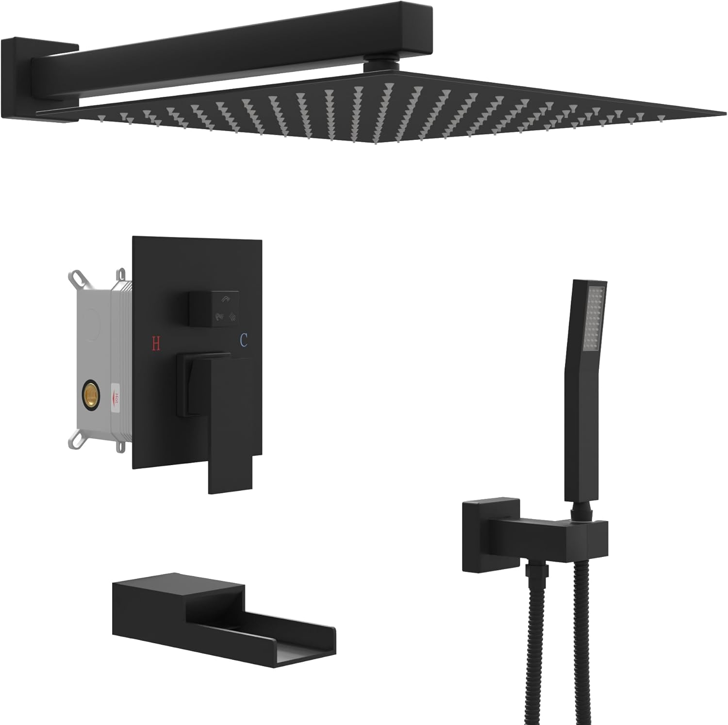 Lordear 12 Inch Shower Faucet Set 12" Shower System Wall Mounted Matte