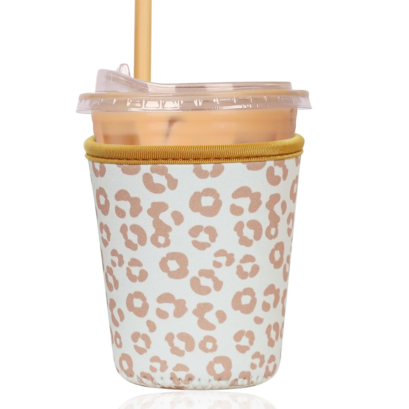 Reusable Insulated Sleeve for Iced Coffee Cup, Coffee Neoprene Sleeve for Cold &amp; Hot Drinks, Beverage Holder for Iced Coffee (Leopard Grace, Small: 16-18oz)