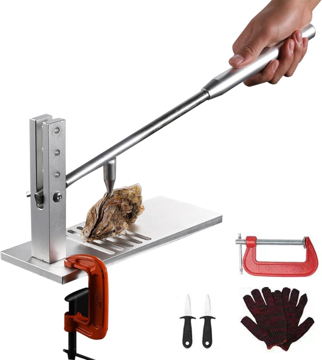 Oyster Shucker Stainless Steel Oyster Opener Tool Set Professional Oyster Opener Kitchen Aid with 2 Oyster Knives and Glove Seafood Tools for Restaurants and Households