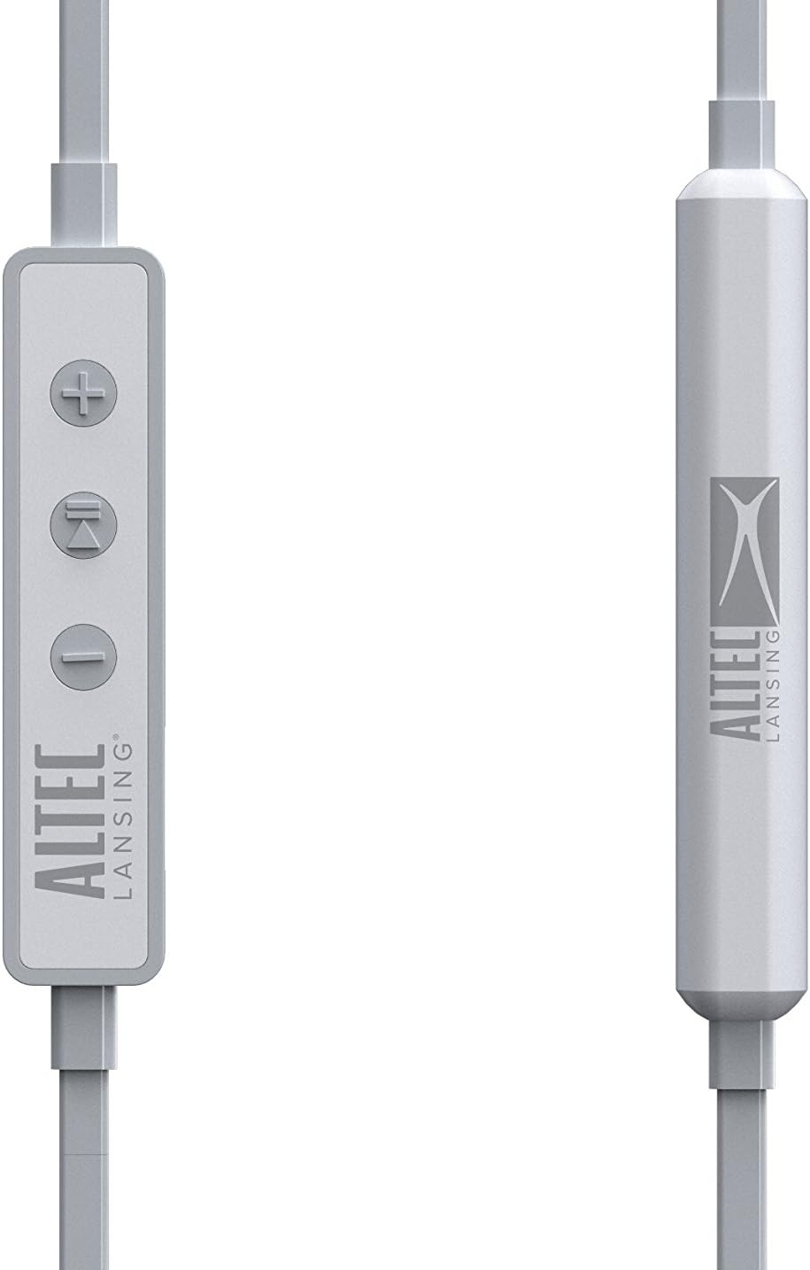 Close-up of the Altec Lansing MZX856-WHT inline remote control and battery pack