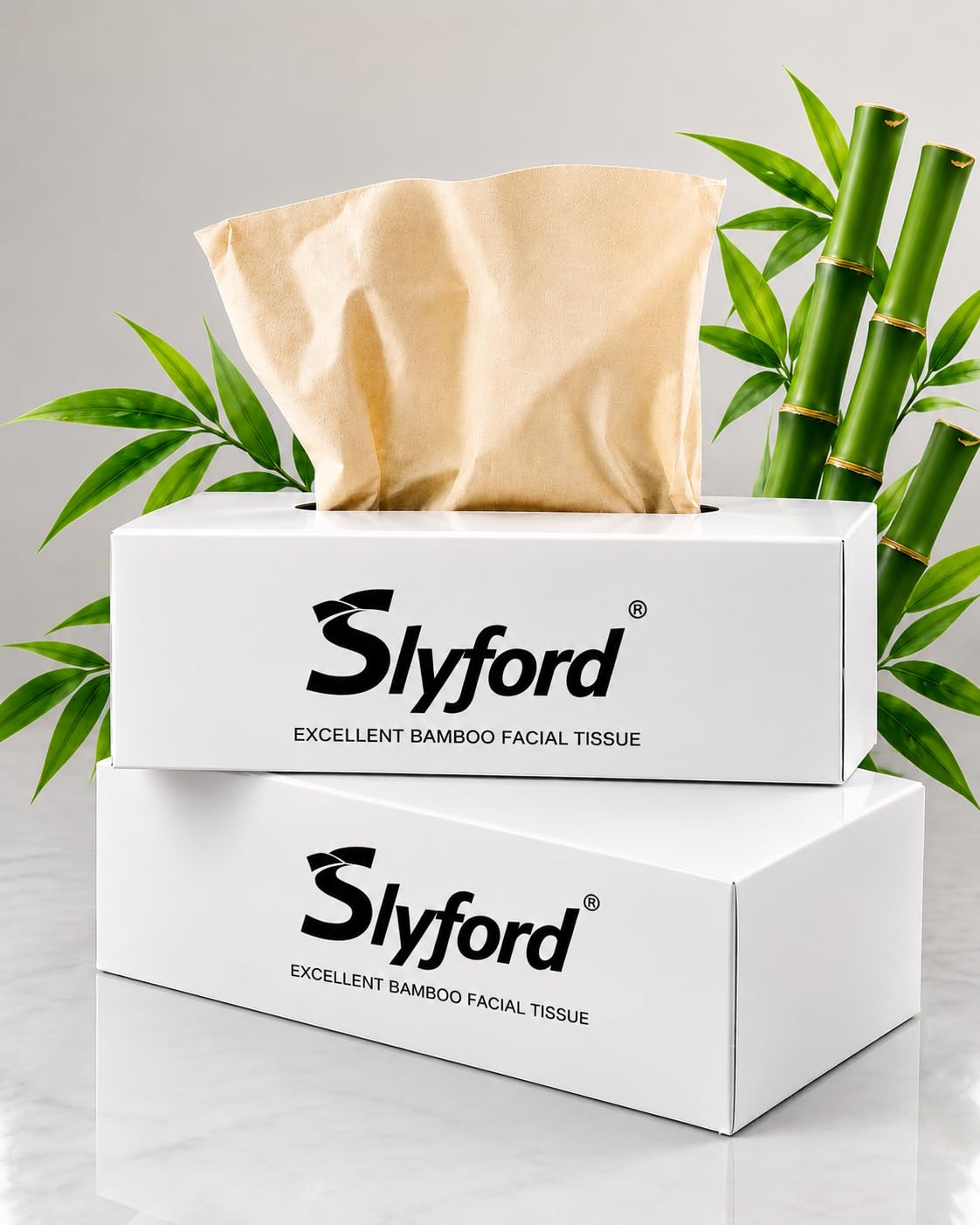 Slyford Premium Bamboo Facial Tissue Box Pack of 2 | 100 Pulls Each | 2 Ply Soft & Strong Facial Tissues | Skin Friendly | Highly Absorbent for Home, Office & Travel-picture-44