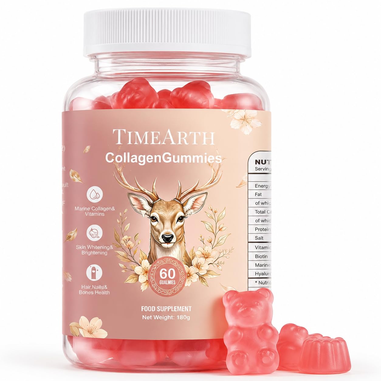 TIMEARTH Collagen Gummies 200mg Biotin for Skin Hair Nails - 600mg Marine Collagen Peptides, Vitamin C &Hyaluronic Acid, 4-in-1 Beauty Complex, Sugar-Free Anti Aging, 60 Gummies