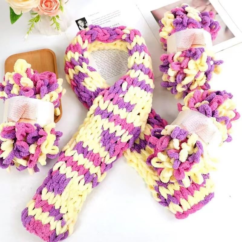 Przędza z pętelką na palec, 2 kulki Puffy Loop Przędza palcowa Wełniana plecionka ręczna Lina Knitting Gruba aksamitna tęczowa przędza(Color 30)