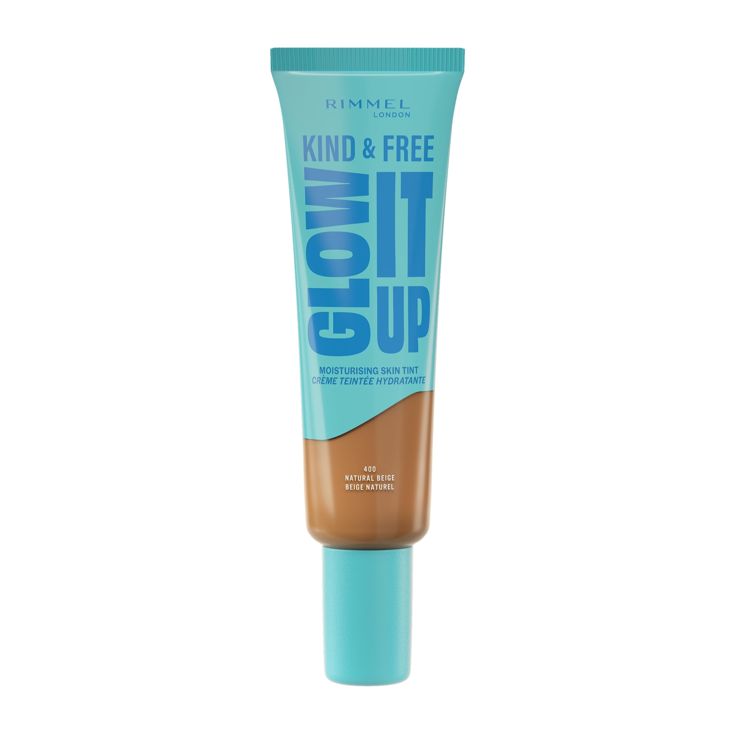 Rimmel Kind & Free, Glow It Up Moisturising Skin Tint, 400 - Natural Beige, Healthy Glow, Blurs Imperfections, Includes Vitamin E, Aloe Vera, Pro-Vitamin B5, SPF 20, 30ml