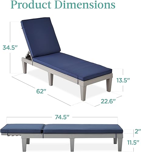 Miniatura 10 de Best Choice Products Sillón para exteriores, tumbona de resina para patio, piscina, patio trasero, porche con cojín de asiento, respaldo ajustable,