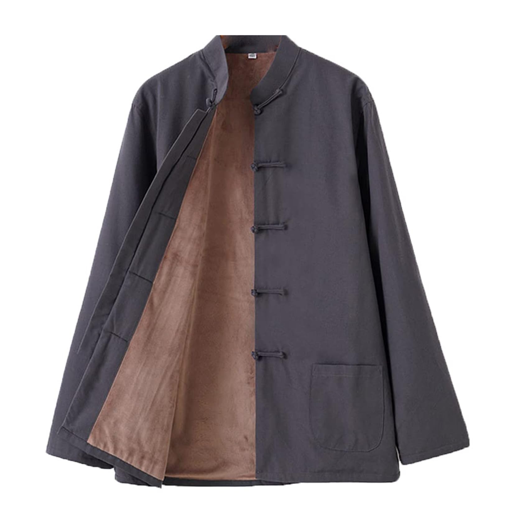Traje Tang, Traje chino for hombres, ropa de Kung Fu, camisetas de lino de algodón grueso y cálido, uniformes marciales tradicionales de invierno(Grey_M)