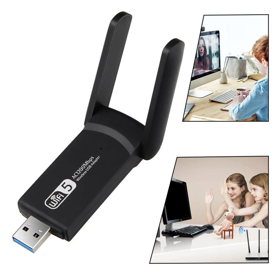 Adapter USB WiFi 2.4G + 5.8G 1200Mbps Dwuzakresowy bezprzewodowy adapter anteny internetowej Dongle Karta sieciowa/200