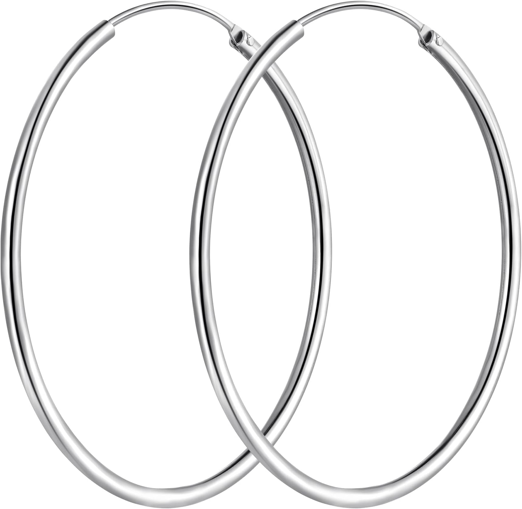 T400 925 Sterling Silver Hoop Earrings for Women Lightweight Round Silver Hoops Size 25mm-75mm