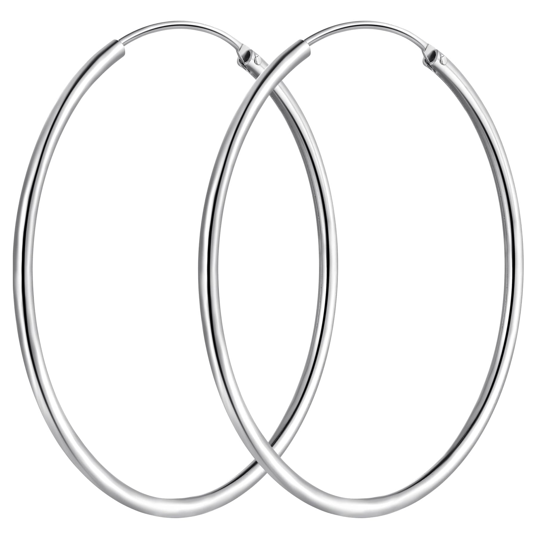 T400 925 Sterling Silver Hoop Earrings for Women Lightweight Round Silver Hoops Size 25mm-75mm