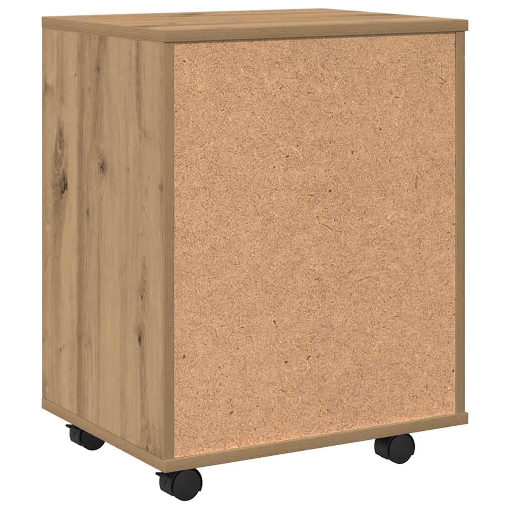 Contenedor con ruedas de madera de roble Artisan, 46 x 36 x 59 cm, con cajón y espacio de almacenamiento, armario de almacenamiento móvil con ruedas para oficina, salón, cocina y taller