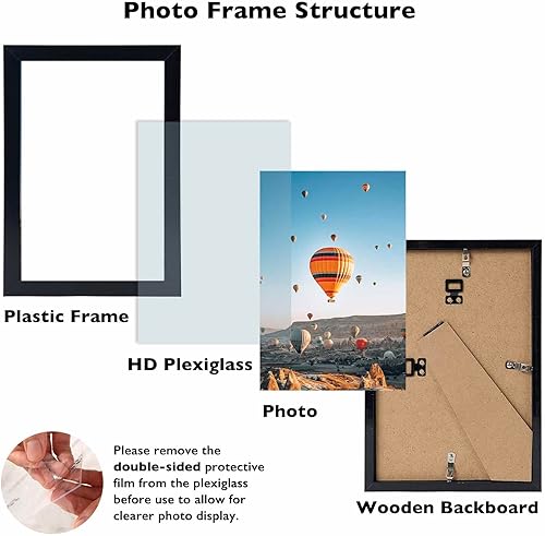 Miniatura 2 de Portarretratos negro de 7 x 11 pulgadas, para colgar en la pared o en la mesa, montaje en pared horizontal o verticalmente, 7 x 11 pulgadas, marco