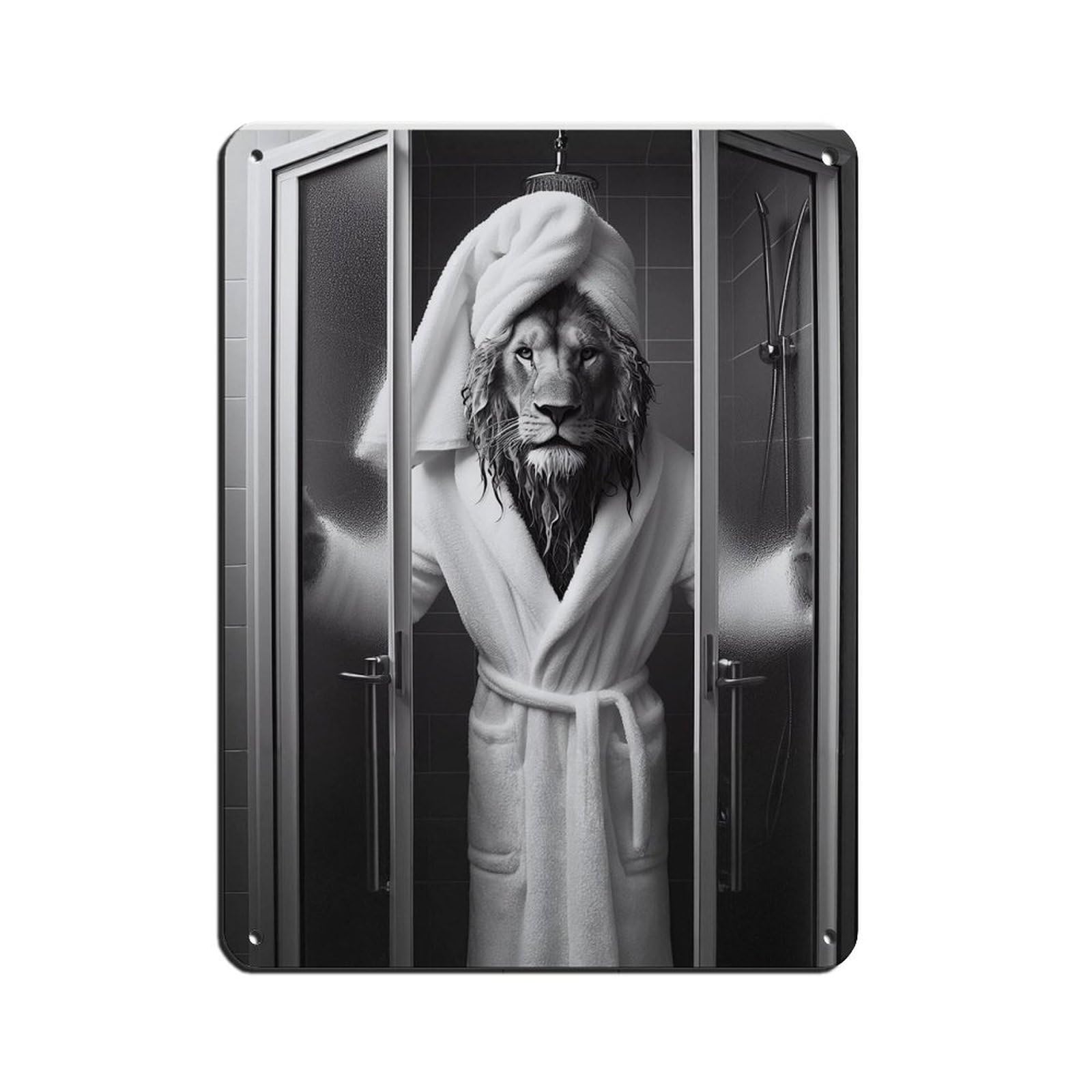 Lion, Bathroom Art Poster Tin Sign Vintage Metal Pub Club Cafe Bar Home Wall Art Decoration Poster Retro 12x16inch(30x40cm)