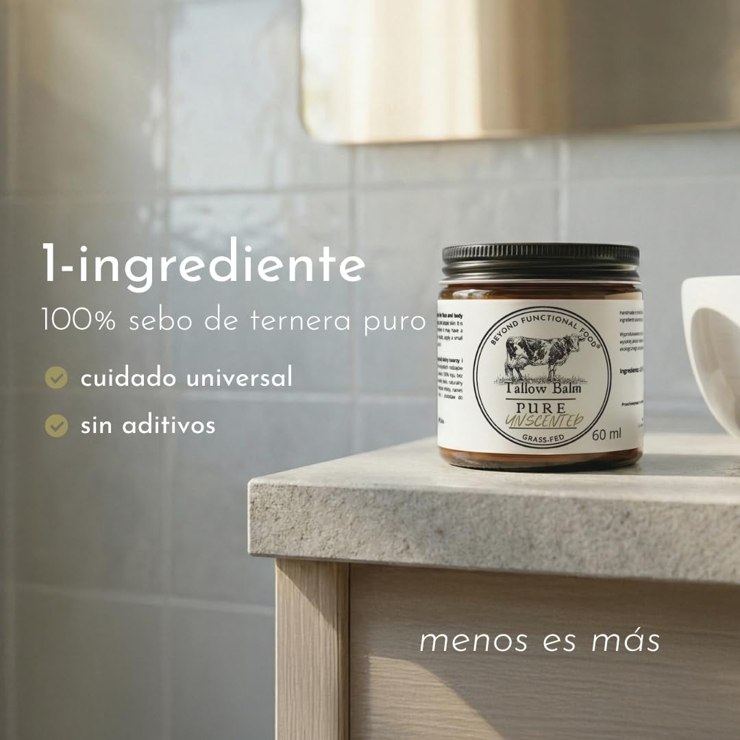 Bálsamo Hipoalergénico Pure Unscented Tallow 120 ml, bálsamo hidratante natural con sebo de vacuno grass‑fed para piel sensible y alérgica