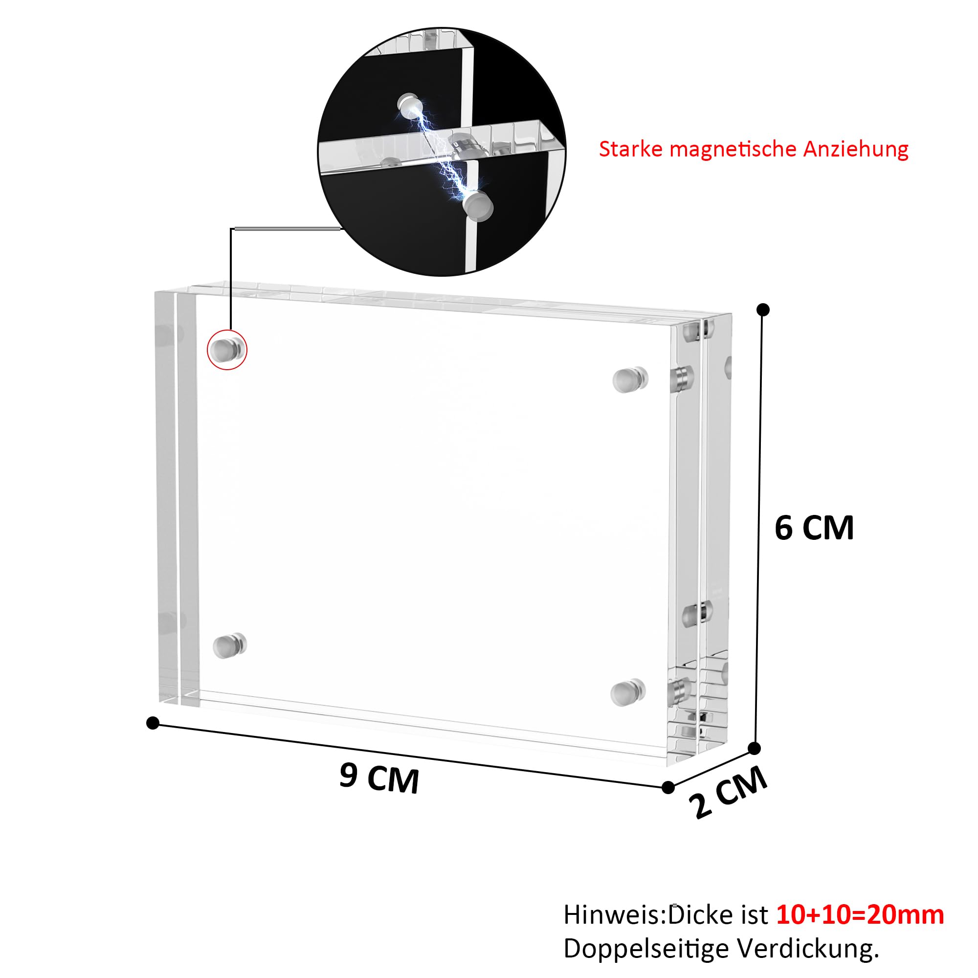 Cadre Photo Acrylique Bord Doré Magnétique 9x13 Cm - Transparent Cristal Autoportant - Élégant Et Moderne