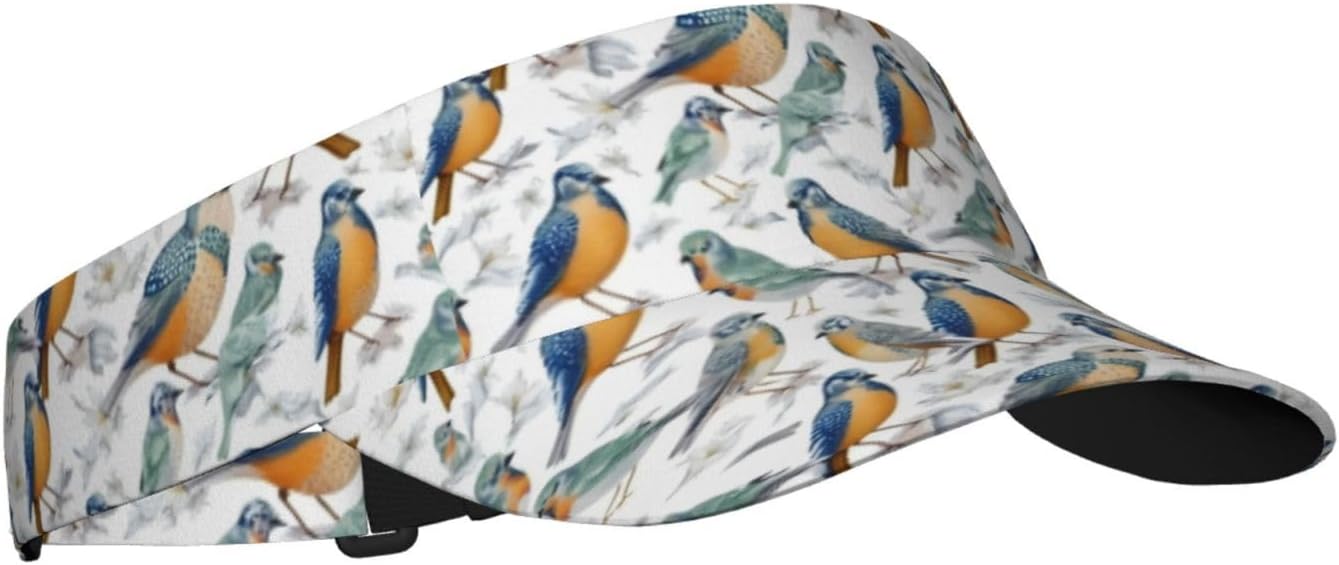 Parrots On Branches Print Sun Visor Hats for Women Men Adjustable Sports Golf Running Sun Caps Black