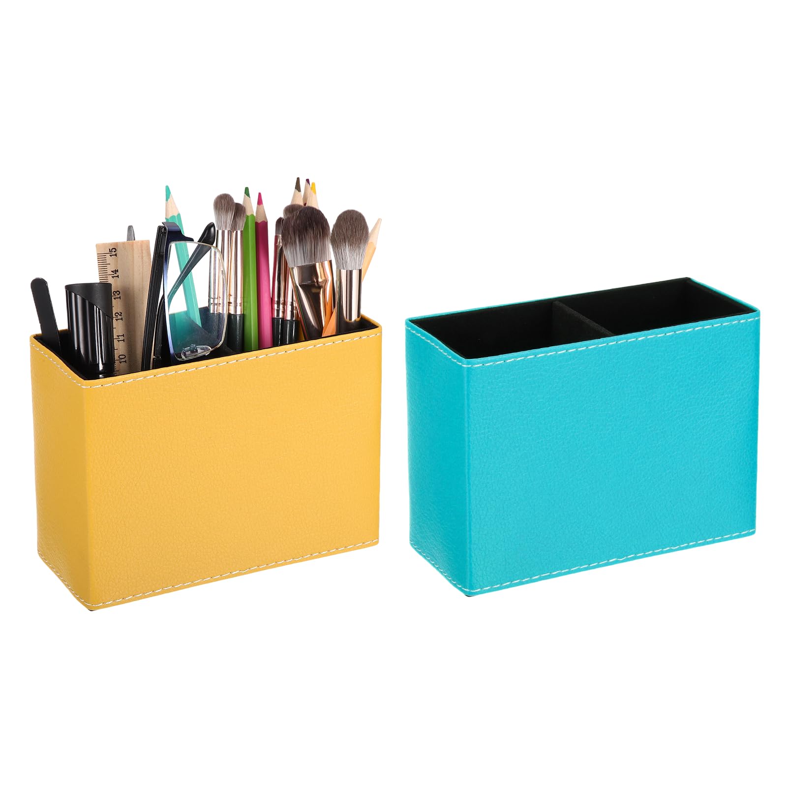 PATIKIL Portapenne In Pelle Organizzatore Da Tavolo Portatrucchi Giallo/Blu