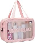 DAPOWER Sac de toilette de voyage pour les femmes et les hommes, Sac de toilettes translucides mat avec poignée manuelle, Sac d'organisateur cosmétique maquillage pour accessoires de toilettes de voyage (Noir-XL)