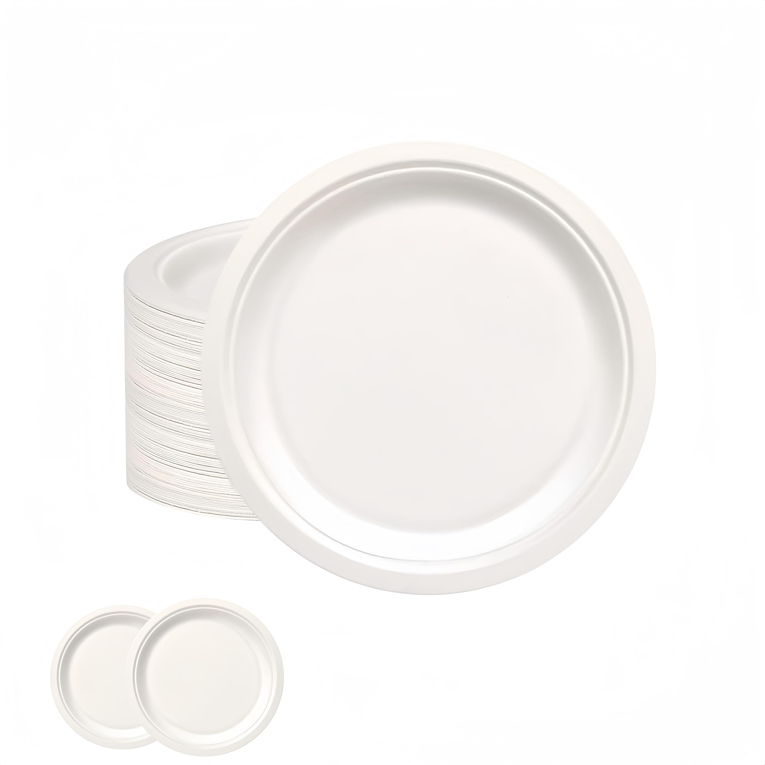 6inch Small White Paper Plates Compostable Plates,50Pcs Sturdy Sugarcane Party Paper Plate,Eco-Friendly Super Rigid Biodegradable Bagasse Plates,Heavy Duty Strong Disposable Plates for Party