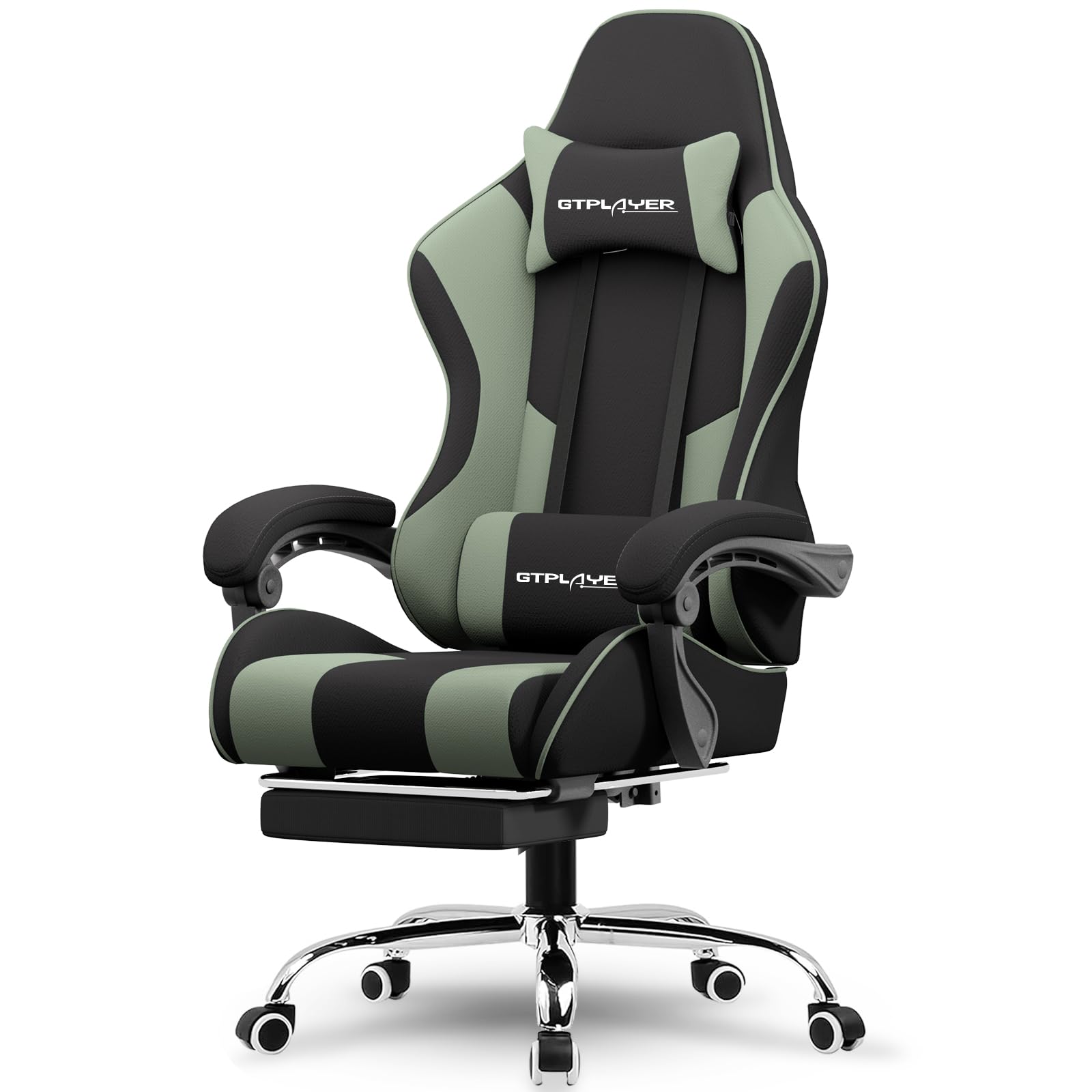 GTPLAYER Gaming Chair, Computer Chair with Footrest and Lumbar Support, Height Adjustable Game Chair with 360°-Swivel Seat and Headrest and for Office